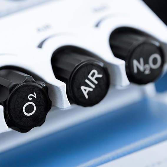 Knobs on machine used for nitrous oxide sedation 